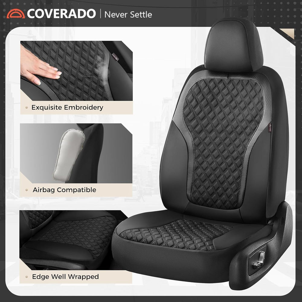 Coverado Front Seat Covers, Luxury Diamond Leather Car Seat Cover with Carbon...