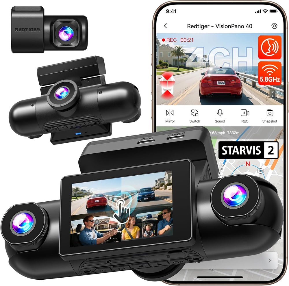 REDTIGER VP40 4 Channel 360° Dash Cam, Dual STARVIS 2, 8 IR Night Vision