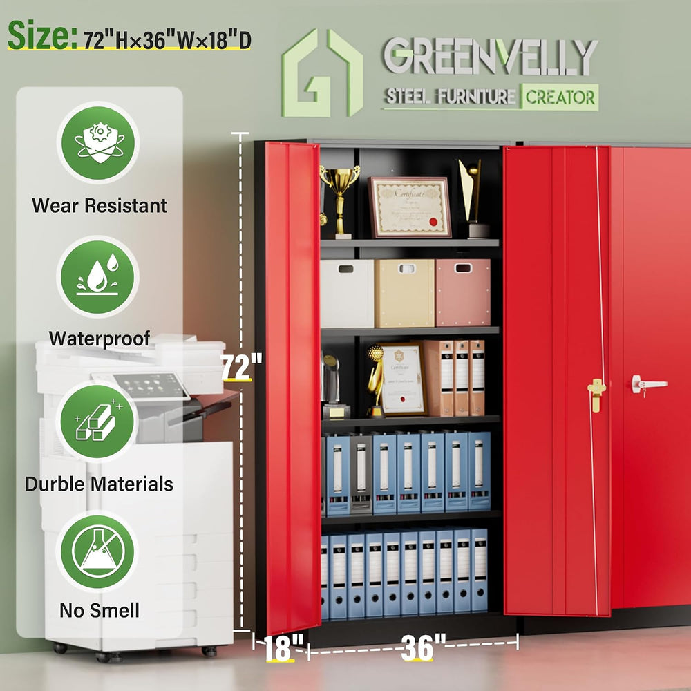 Metal Storage Cabinet, 72" Steel Garage Cabinet with Doors and Adjustabl...