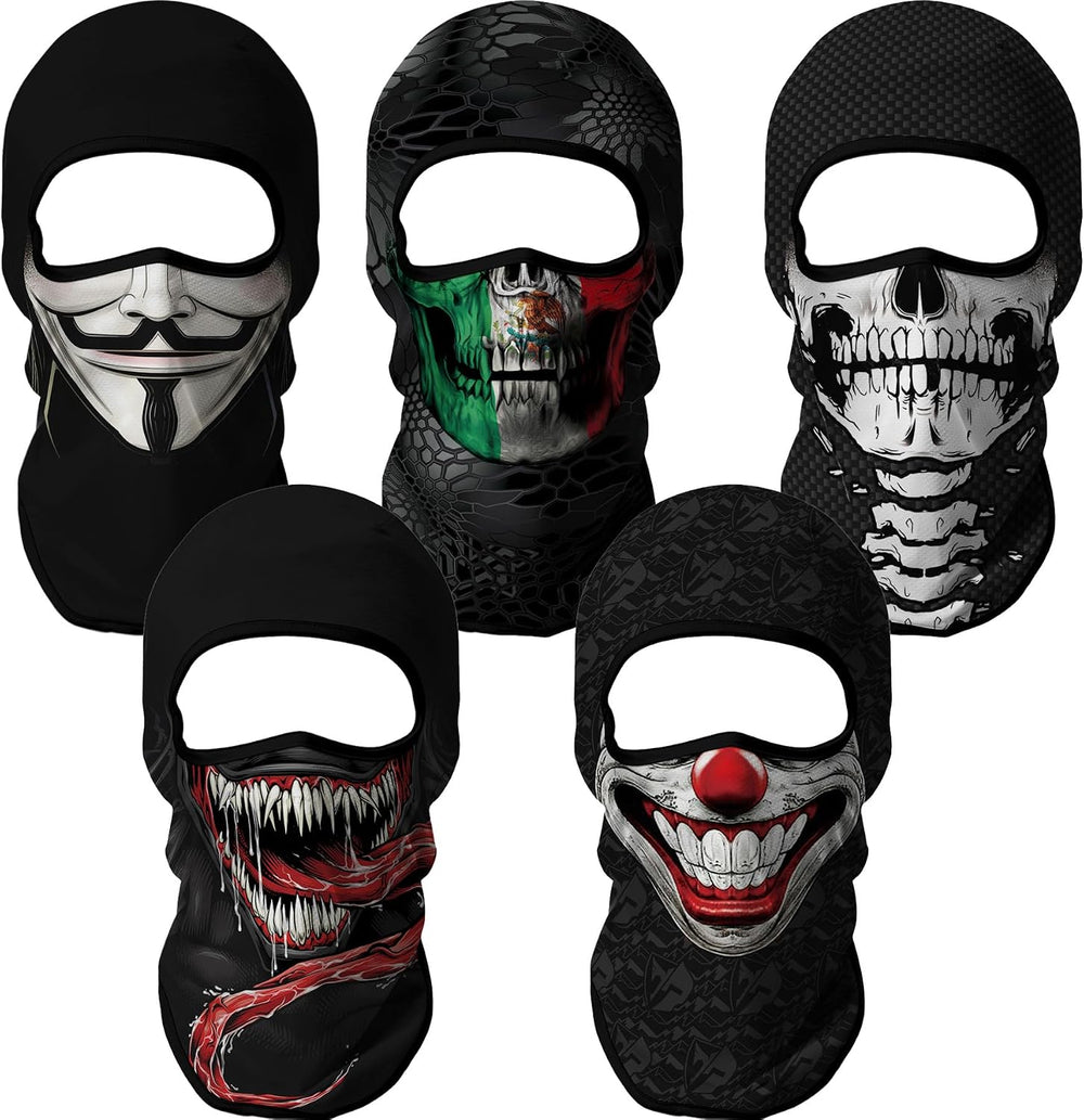 Red Plume 5PCS Ghosts Skull Print Balaclava Full Face Ski Mask UV Protection ...