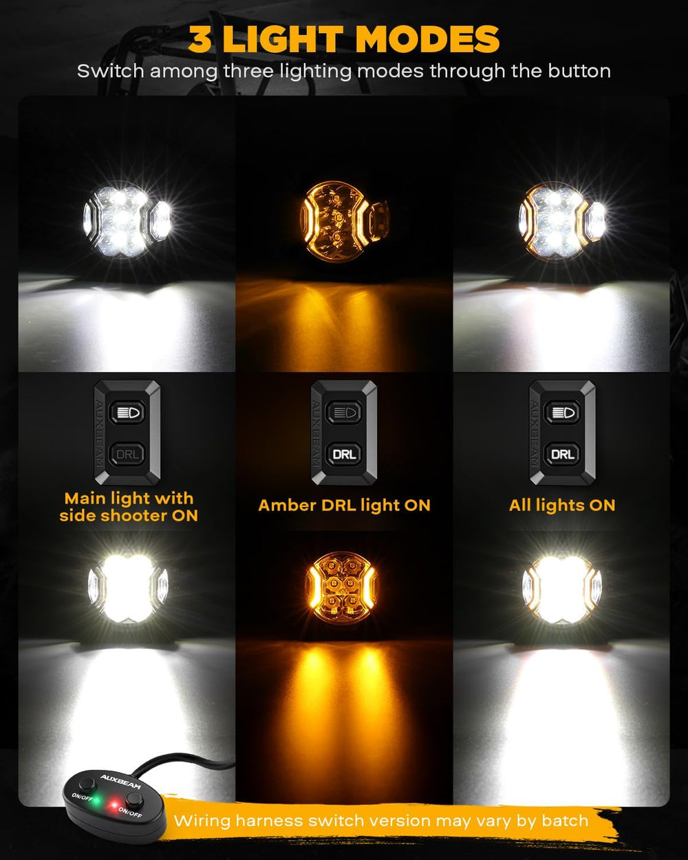 Auxbeam V-Ultra Series 3-Inch Round LED Pods Amber DRL Offroad Lights