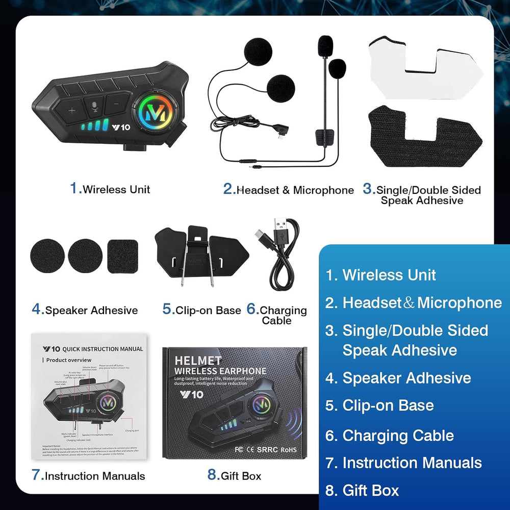 FEYA Motorcycle Helmet Speakers High Battery Life Helmet Headset