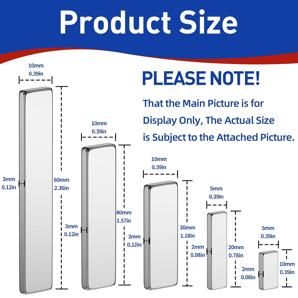 200 Pack Bar Magnet, Mix-Size Rectangle Magnets, Thin Magnets