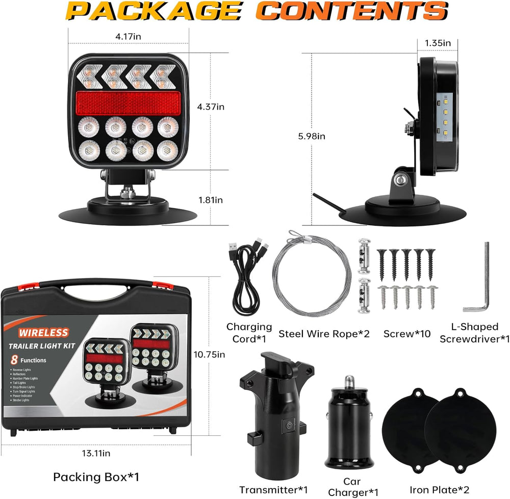 Wireless Trailer Lights, Adjustable Magnetic LED Trailer Lights with Reflecto...