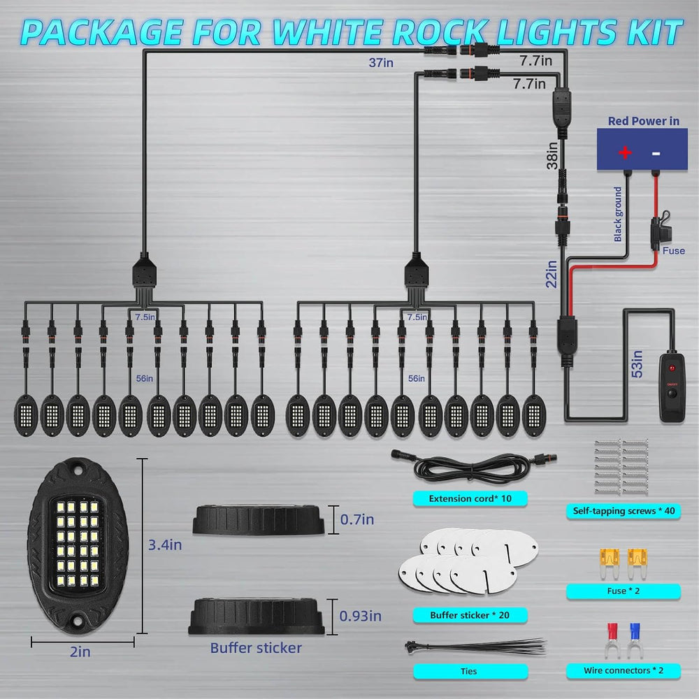 20Pods Metal All Pure White LED Rock Lights Full Kit Plug and Play&Pre Wi...