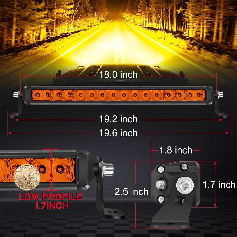 Amber LED Light Bar 18 Inch 160W Slim Single Row Off Road Driving Fog Light