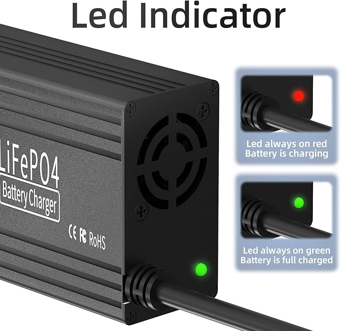 12V 20A Lithium Battery Charger, 14.6V LiFePO4 Battery Charger AC-DC Fast and