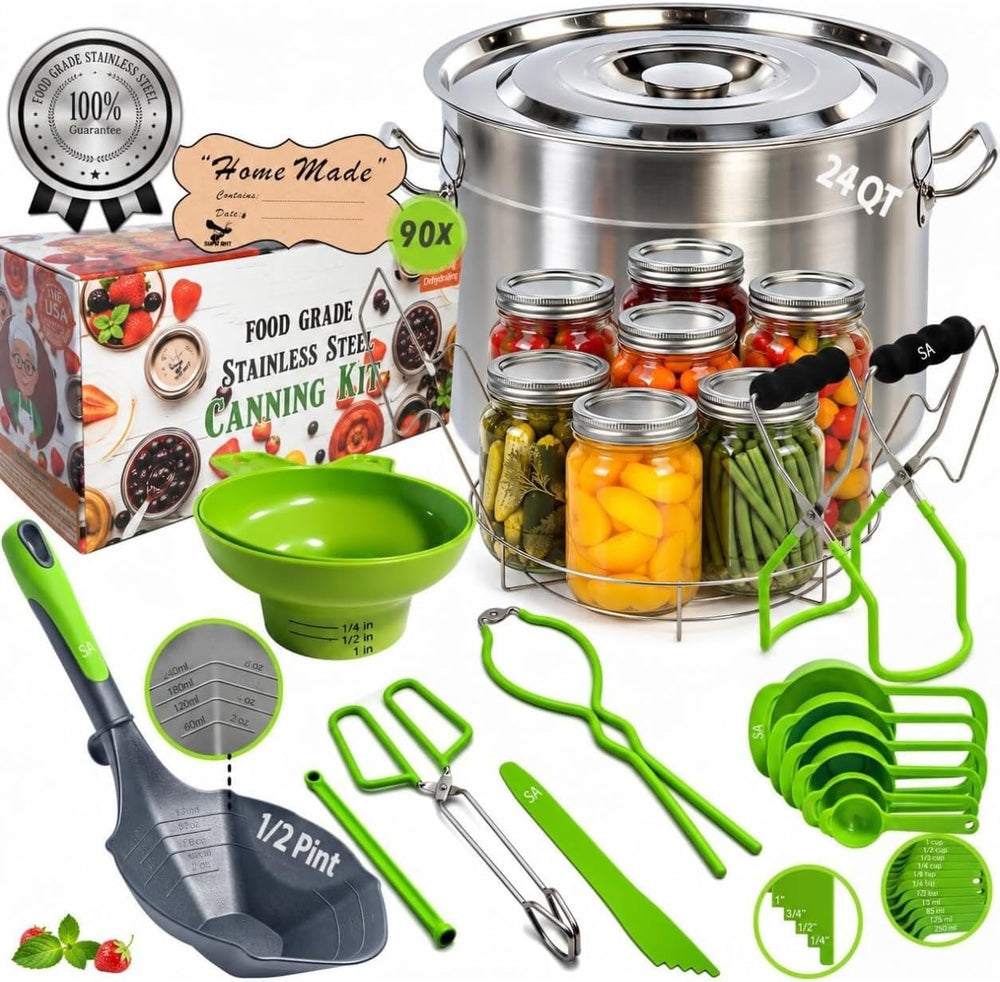 Food-Grade 24 Qt Stainless Steel Canning Pot with Rack and Lid, Large Water B...