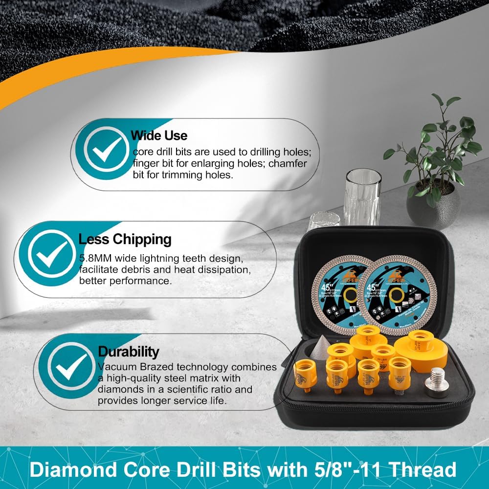 Diamond Tile Hole Saw Kit 12pcs - Tile Drill Bits 1/4" to 2-1/2"