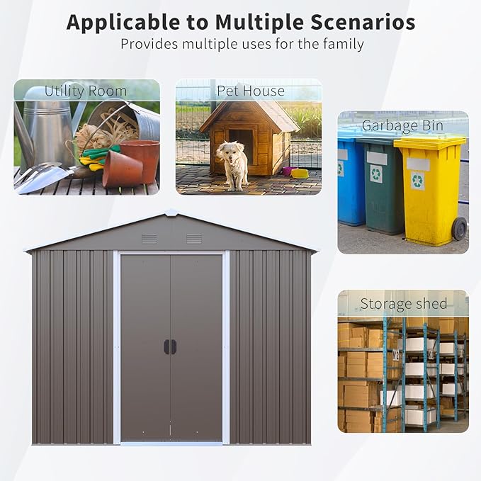 4x8 FT Outdoor Storage Shed, Metal Garden Shed
