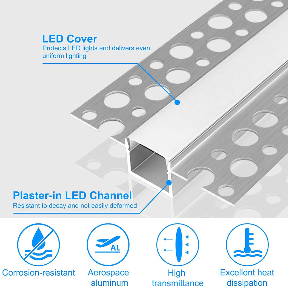 Plaster-in LED Channel, 6 Pack 3.3FT/1M Recessed Aluminum LED Profile with Mi...