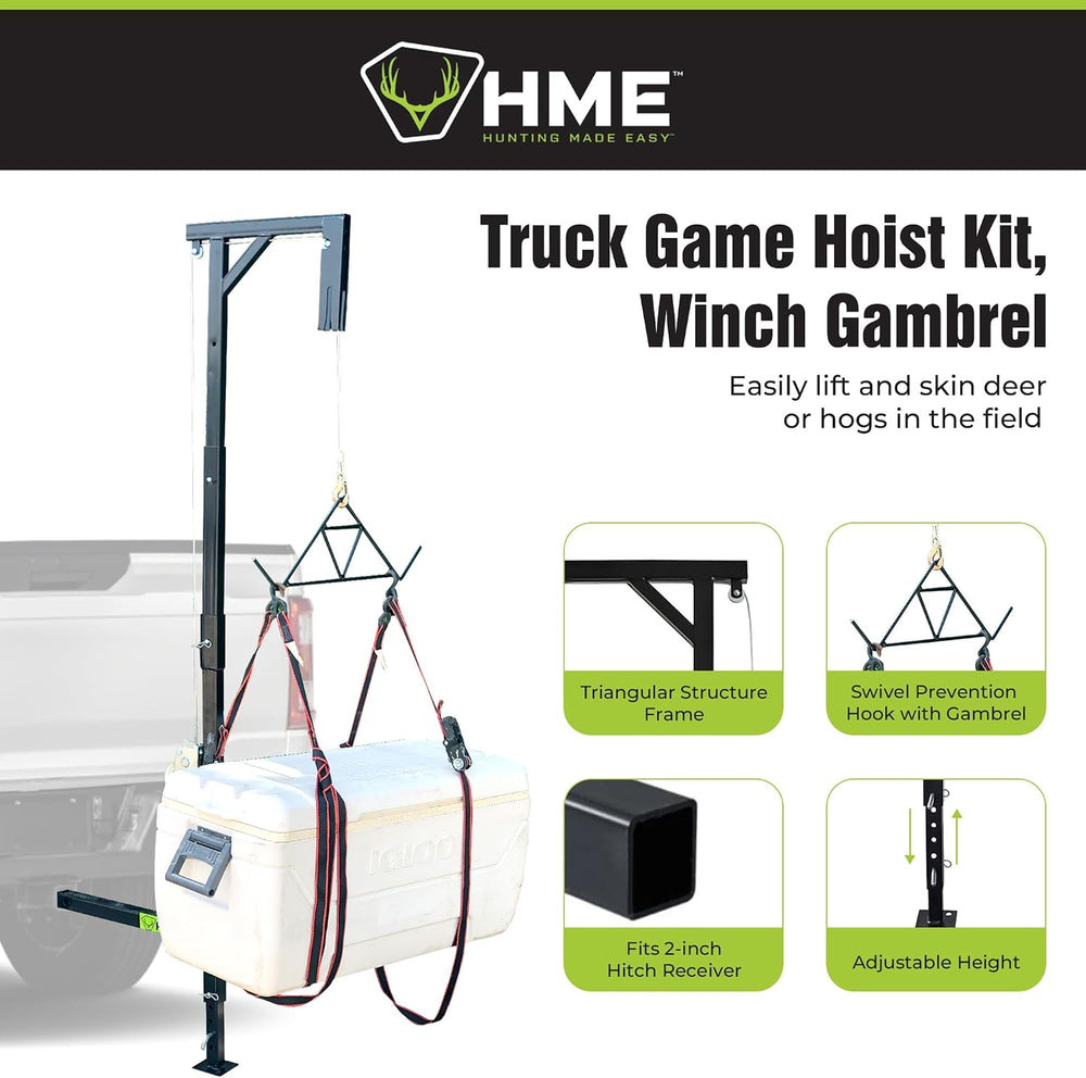 HME Truck Hitch Game Hoist Kit with Winch and Gambrel, 400 lb Capacity