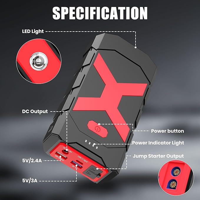 BOOKOO Jump Starter 2000A for Car/Boat/Lawnmower Portable 12V Car Battery Jump