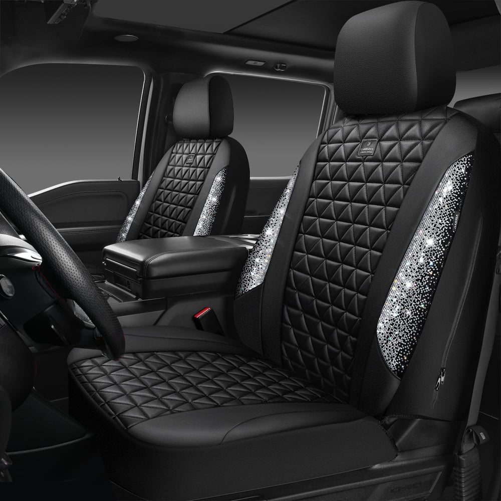 CAR PASS Bling Diamond Leather Car Seat Covers for 2 Front Interior Sets, Wat...