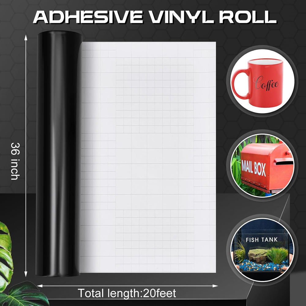 Gueevin Black Permanent Vinyl Roll 36" X 20 ft, Self Adhesive
