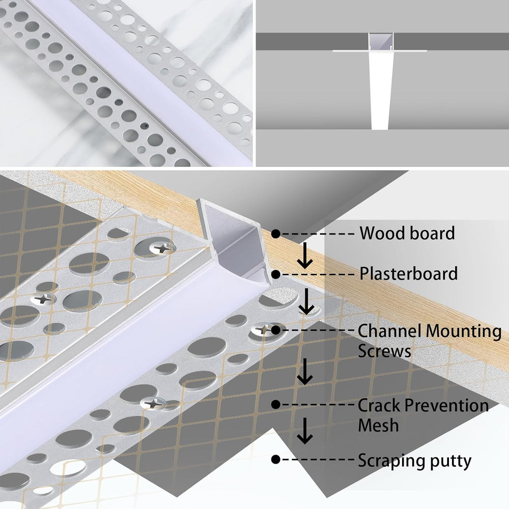 Plaster in LED Channel Drywall Strip Light Track with White Diffuser