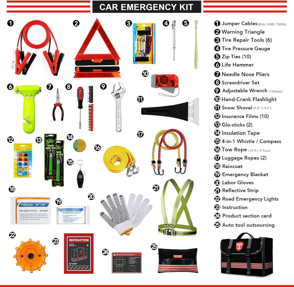 Car Emergency Kit (126 Piece)，Gift for Father Women Friend, Premium Roadside ...