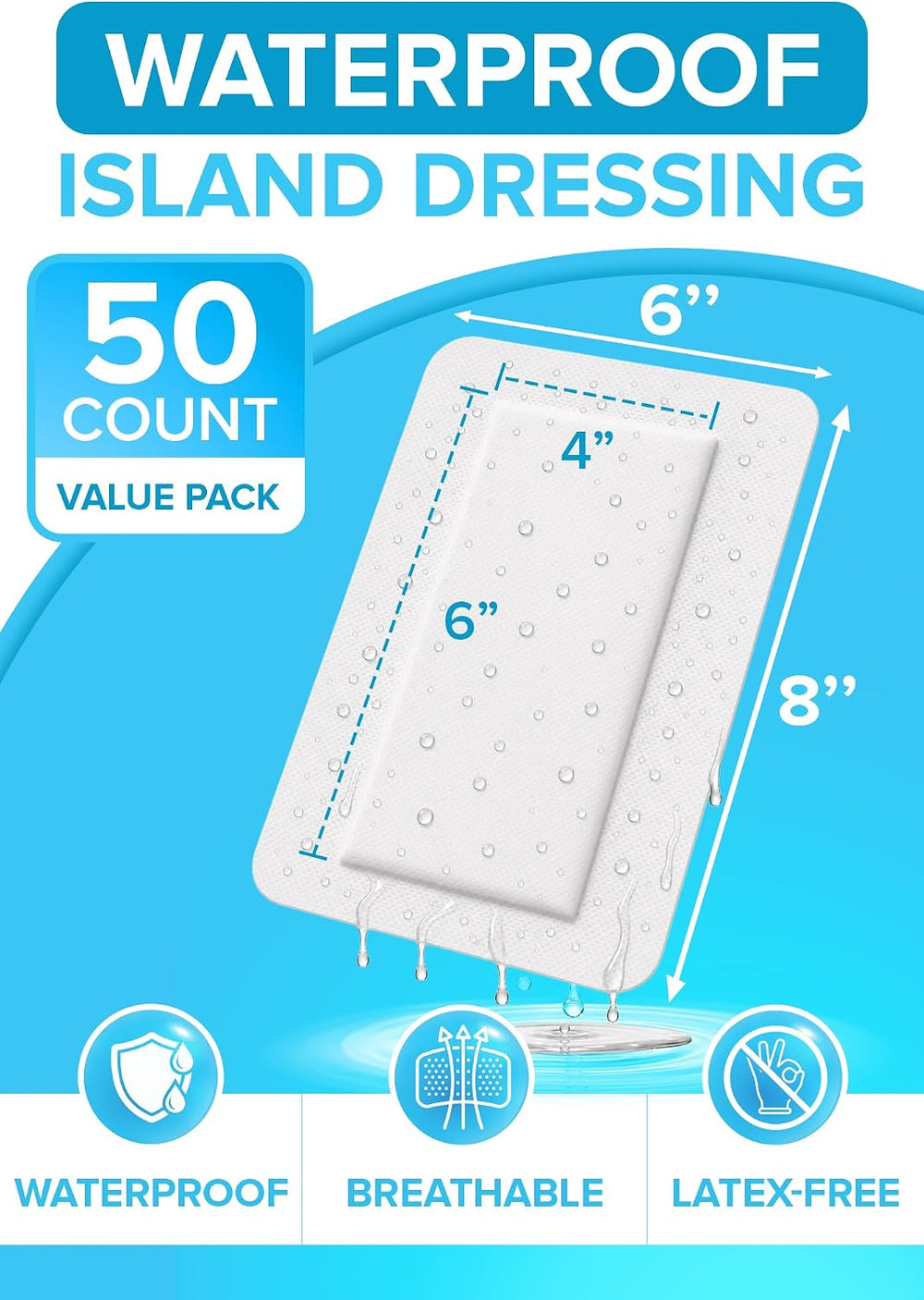 Island Dressing 6x8, 50-Pack, Wound Care & Dressings, Waterproof, FSA&amp...