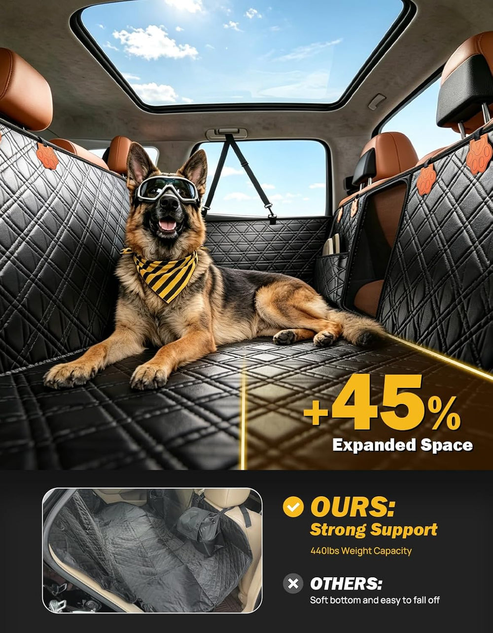 JOYTUTUS Back Seat Extender for Dogs, PU Leather Dog Car Seat Cover for Back ...