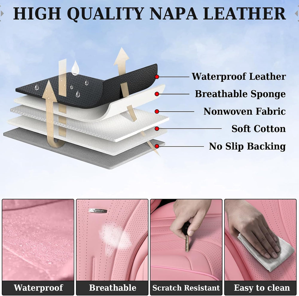 Coverado Seat Covers for Cars, Leather Car Seat Covers Full Set, Pink Waterpr...