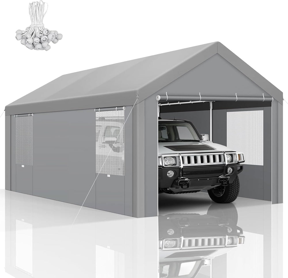 10x20 FT Heavy Duty Carport with Galvanized Frame，Gray