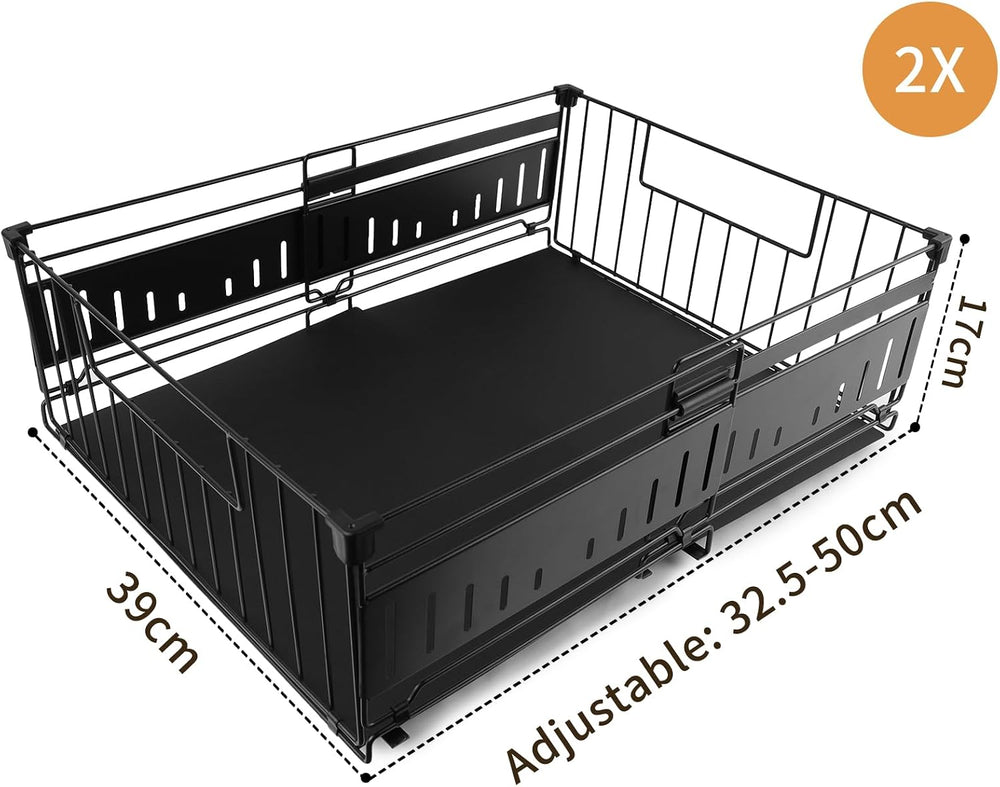 Expandable Pull Out Cabinet Organiser, No Drill Adhesive Slide Out Kitchen Dr...