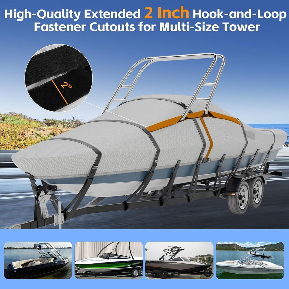 1200D Waterproof Ski&Wakeboard Tower Boat Cover with Storage Bag,22'-...