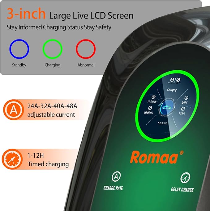 Level 2 EV Charger 48 Amp, J1772 Charger, Hardwired Electric Car Charger