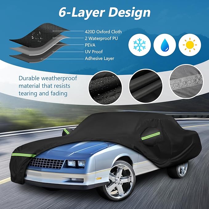 Waterproof Car Covers for Chevy Monte Carlo 1970-1988, 420D Oxford Cloth Sun