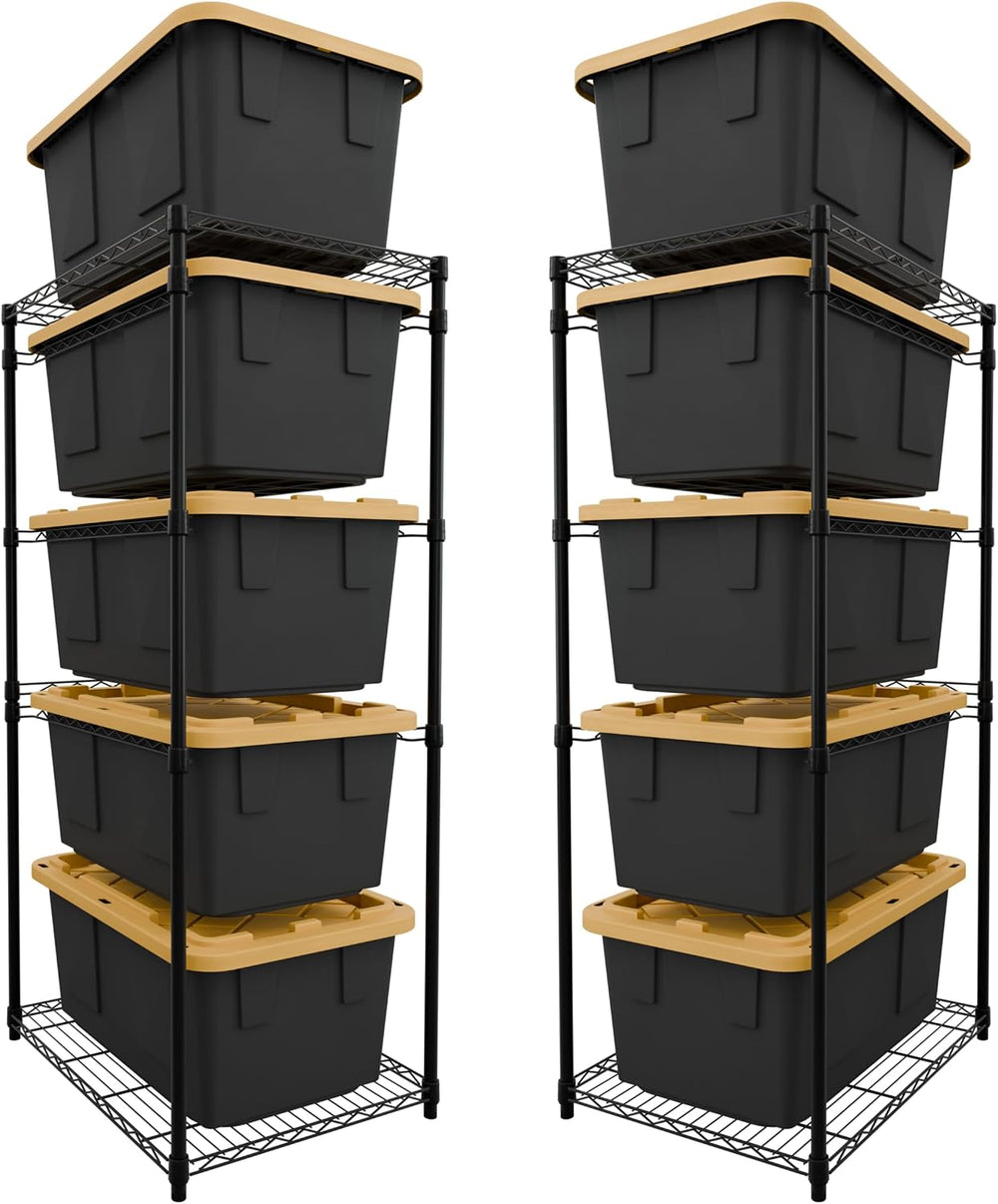 SafeRacks 2-Pack 27 Gallon Tote Storage Rack, 5-Tier Steel Bin Rack, Black