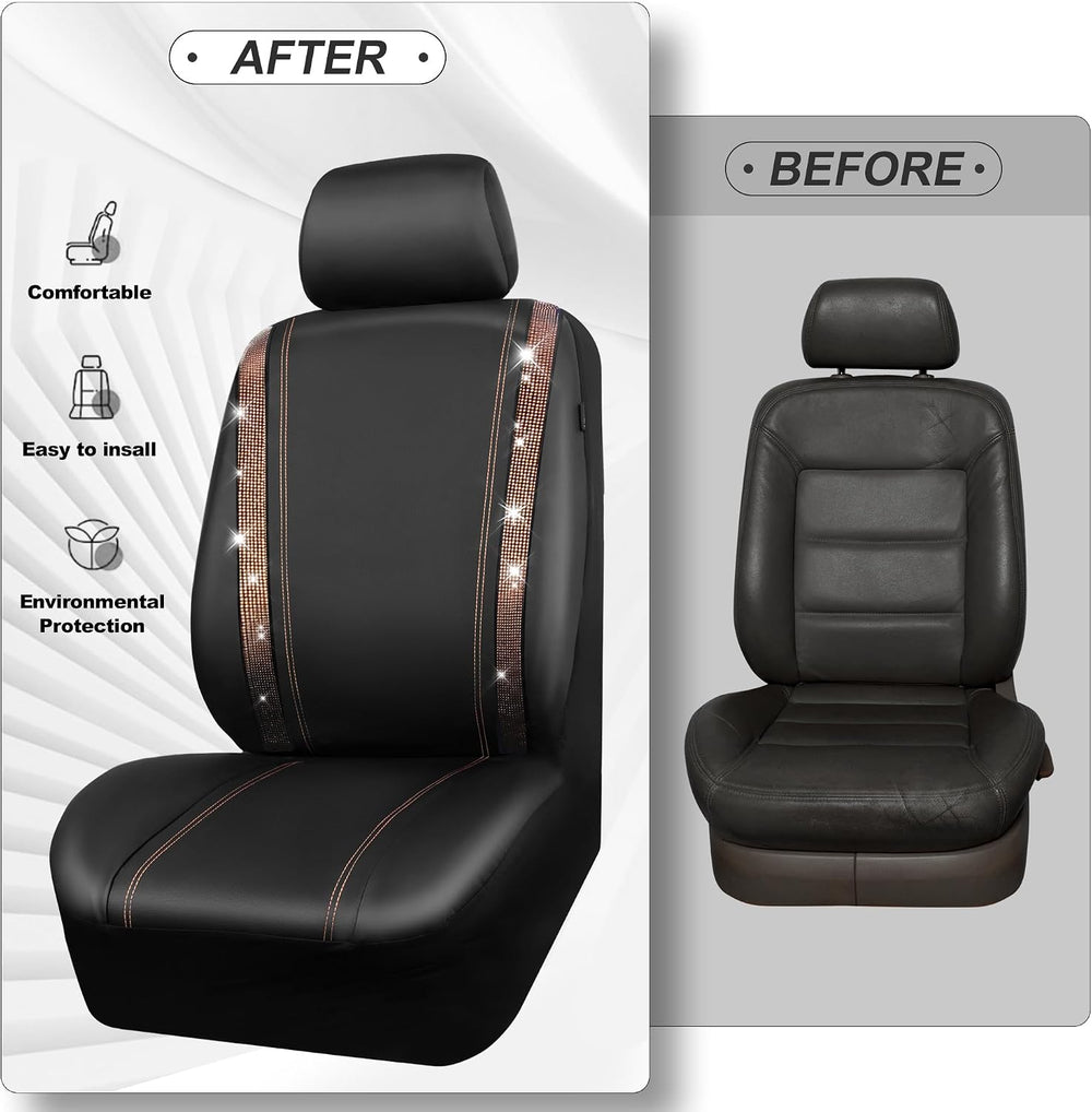 CAR PASS Bling Diamond Car Seat Covers Full Sets, Shining Rhinestone Waterpro...