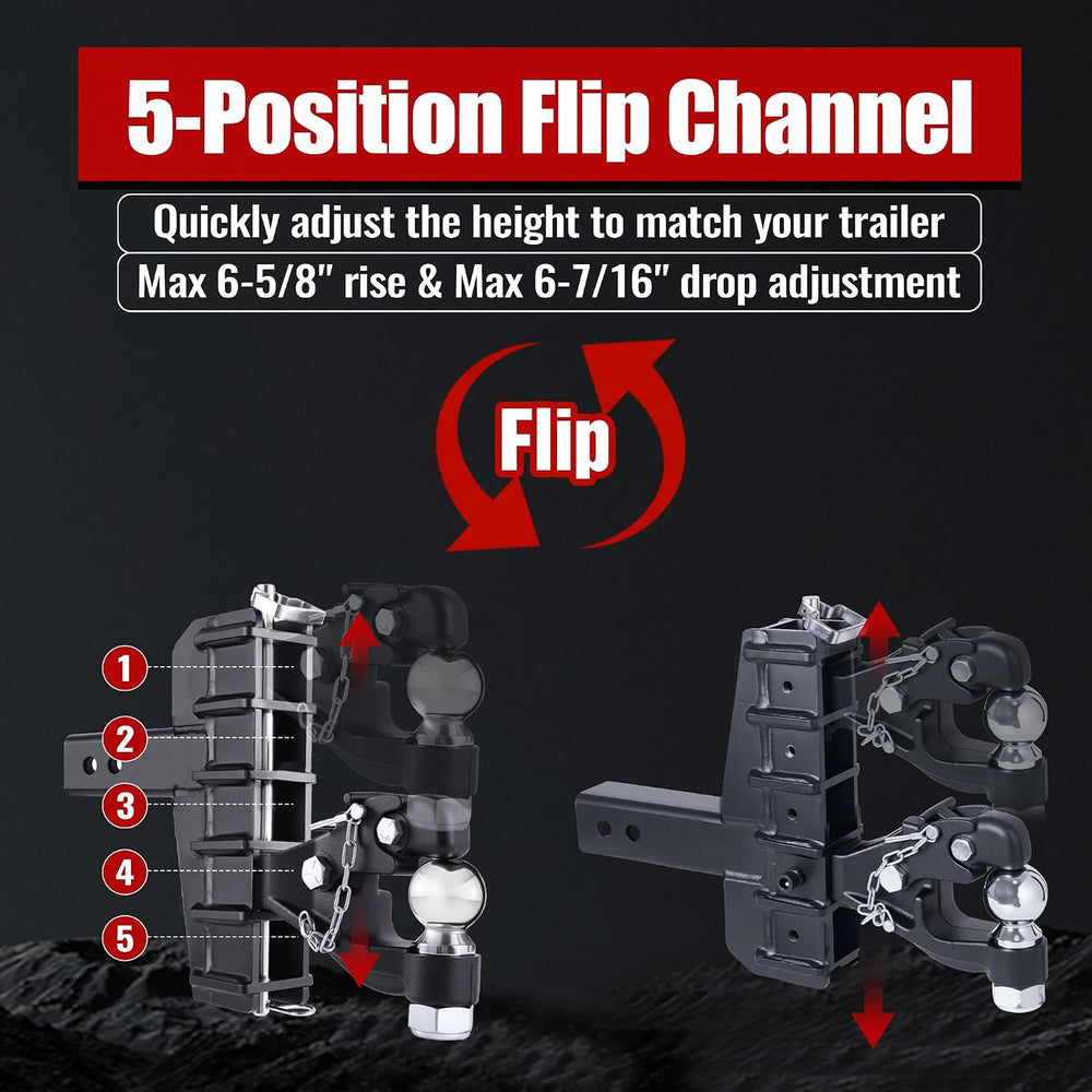 2-5/16"Ball Pintle Attachment Bundle with Adjustable Channel Mount Hitch...