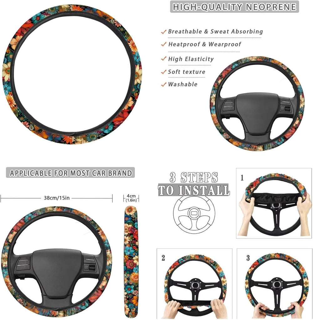 Skeleton Floral Print Full Set Automotive Seat Covers Moon Print Front & ...