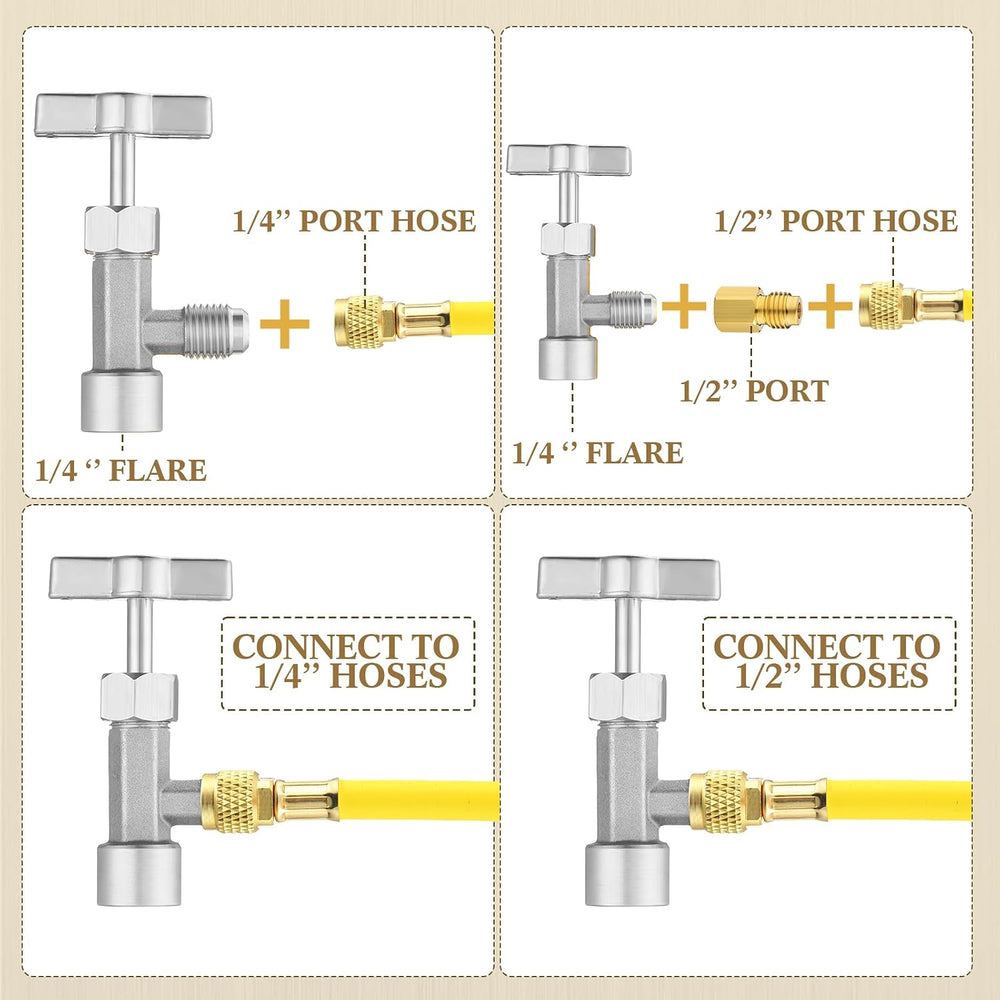 AC R1234YF Quick Couplers Adapters Set, R1234YF Self Sealing/Puncture Can Tap...