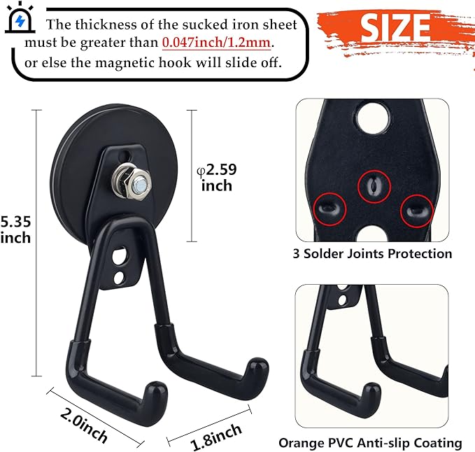 ULIBERMAGNET Heavy Duty Magnetic Garage Hook, 6 Pack Strong Large Magnet Hooks