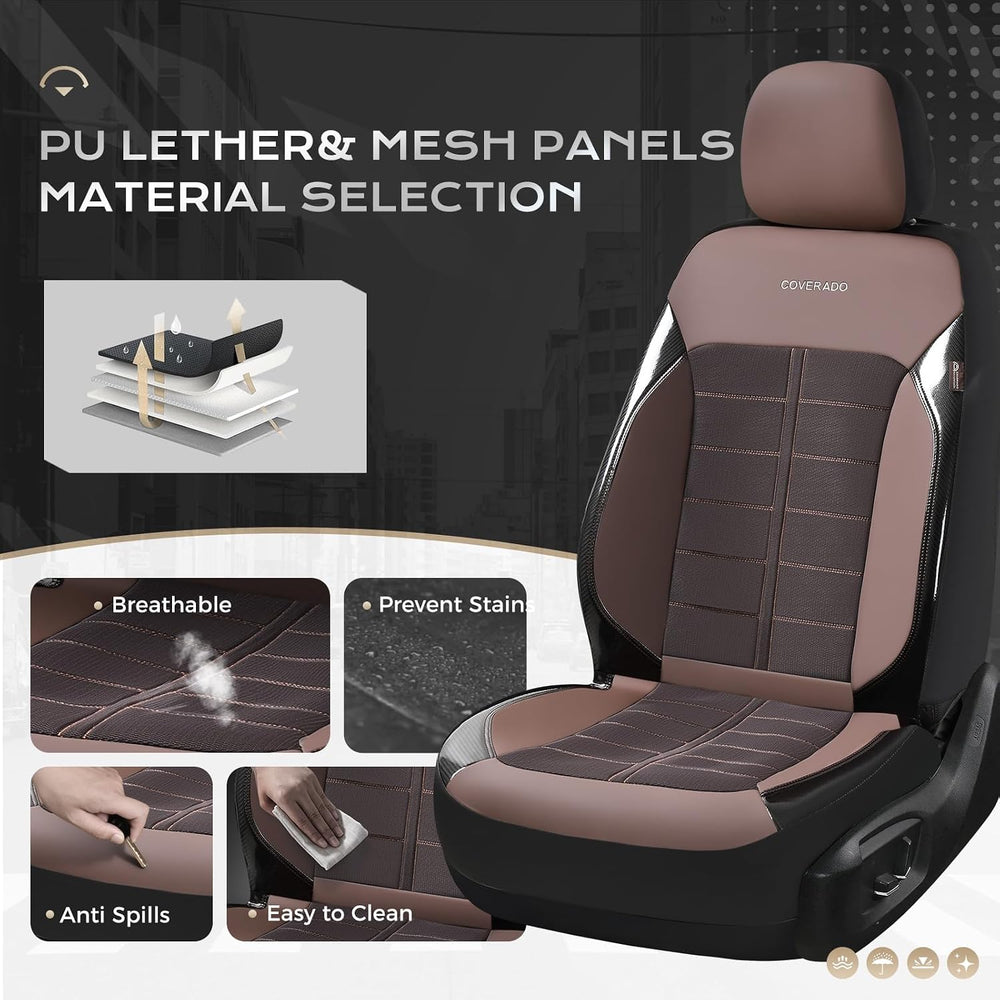 Coverado Leather and Air Mesh Seat Cover, Car Seat Cover Full Set, 3D Breatha...