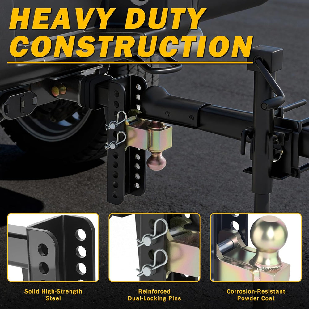 Adjustable Drawbar Trailer Hitch Fit for 2-Inch Receiver with 6" Drop/Ri...
