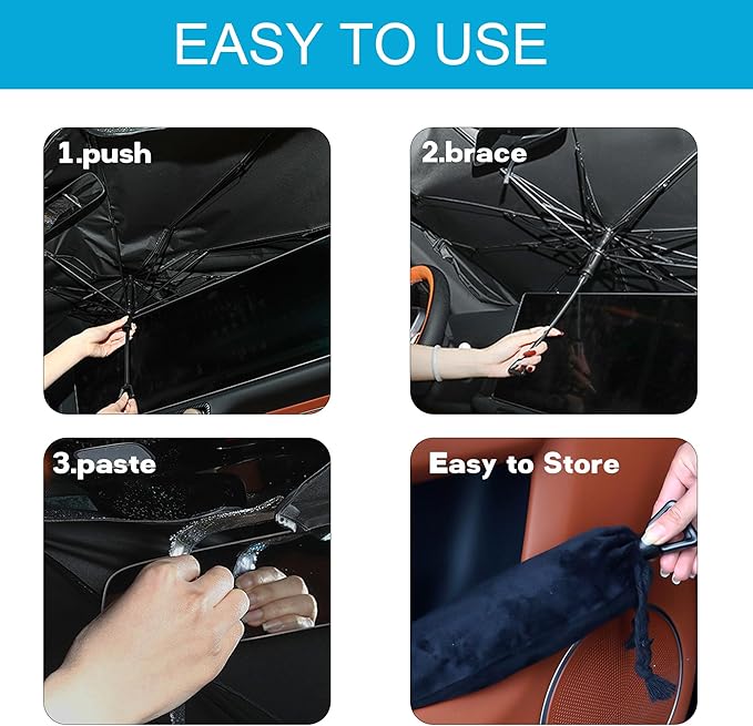 Windshield Sun Shade Umbrella, Portable Foldable, Spring Structure Wind Shield