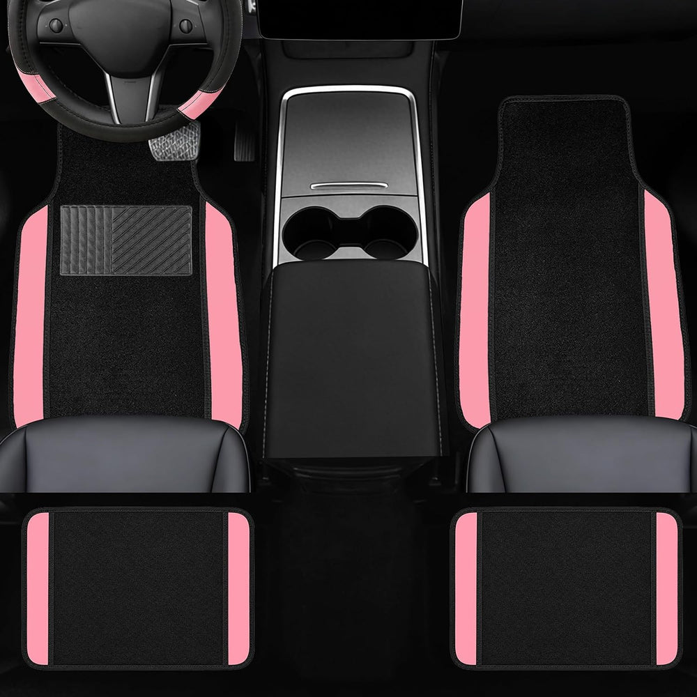 10 Pcs Car Floor Mats Set, Microfiber Leather Steering Wheel Cover 14.5-15 in...