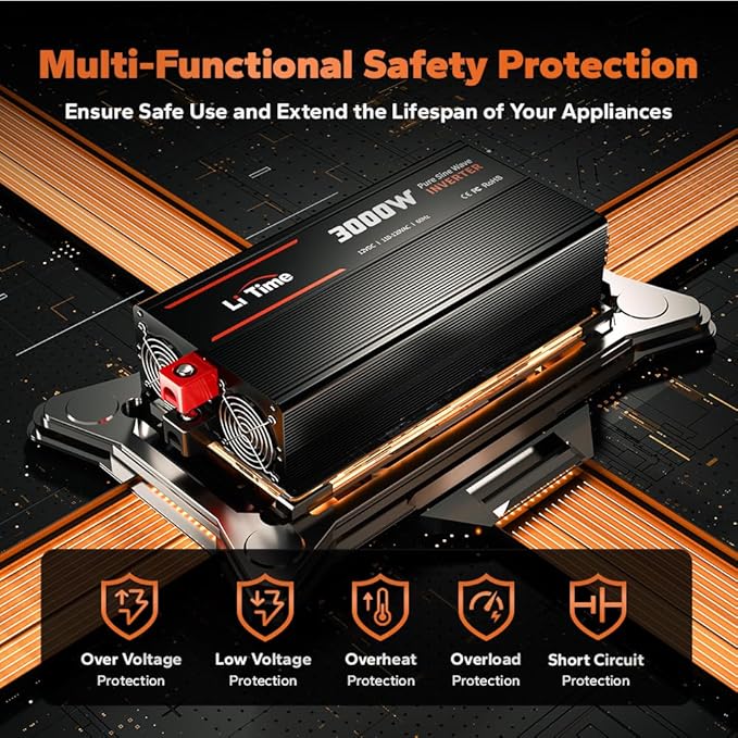 LiTime 3000W Pure Sine Wave Inverter 12V DC to 120V AC Converter
