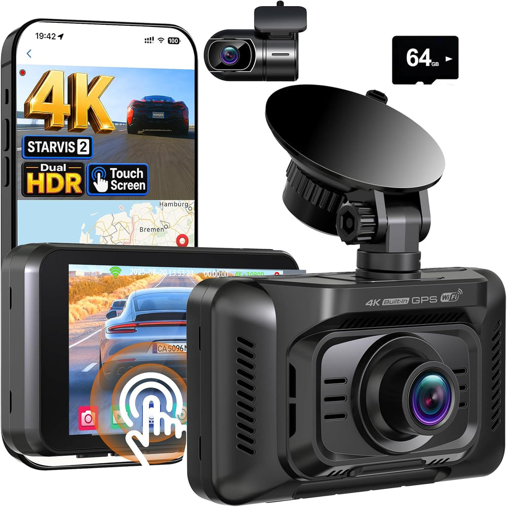 4K STARVIS 2 Dash Cam Front and Rear, Dual HDR WDH Camera for Cars