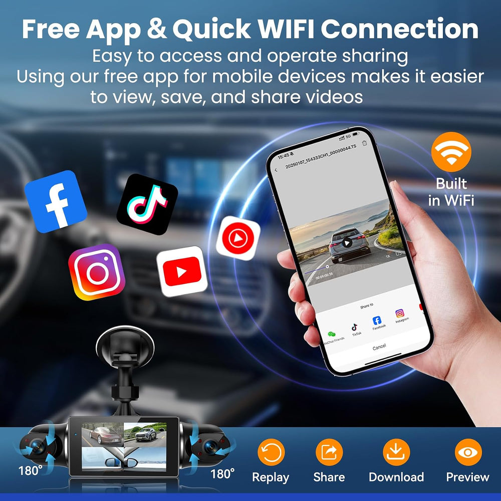 360°View 4 Channel Dash Cam, 4K+1080P Front and Rear Inside Left Right, Dash ...