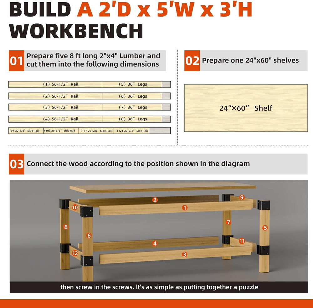 Workbench Bracket Kits - Workbench and Shelving Hardware Kit - Heavy Duty Ste...