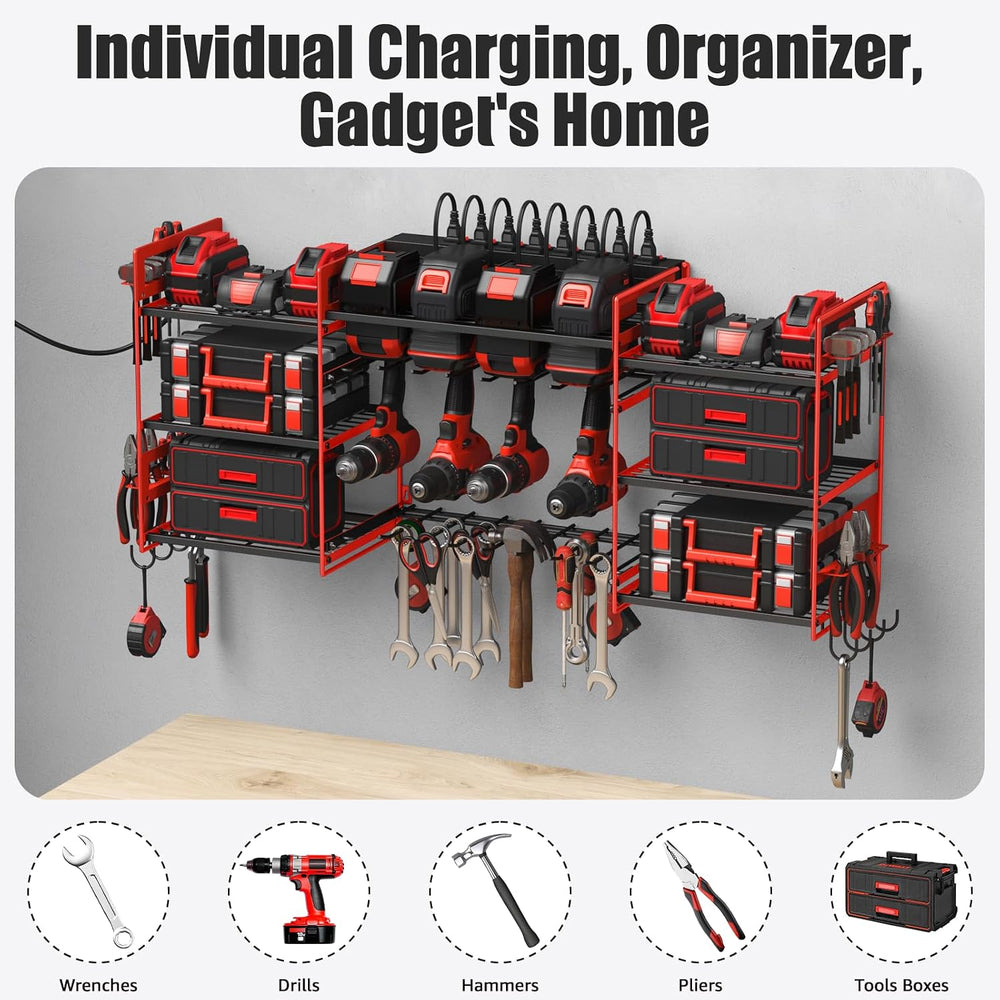 CCCEI Red Power Tool Organizer Wall Mount, Large Tools and Battery Storage Ra...