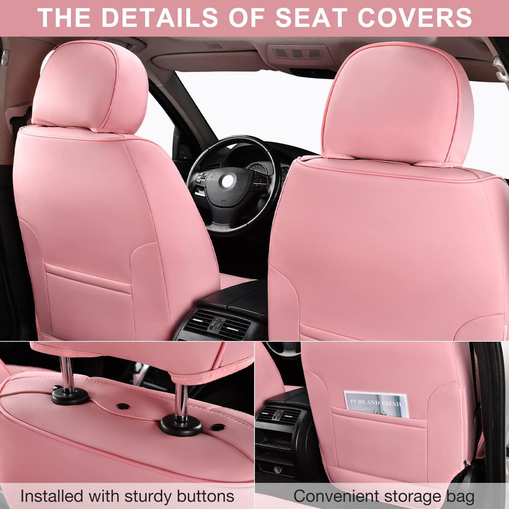 TIEHESYT Pink Car Seat Covers Front Pair, Breathable Leather Automotive Front...