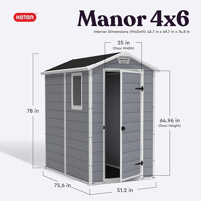 Keter Manor 4x6 Resin Outdoor Storage Shed Kit-Perfect to Store Patio Furniture