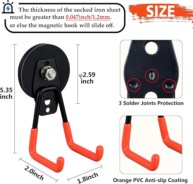 ULIBERMAGNET Heavy Duty Magnetic Garage Hooks, 6 Pack Strong Large Magnet Hooks