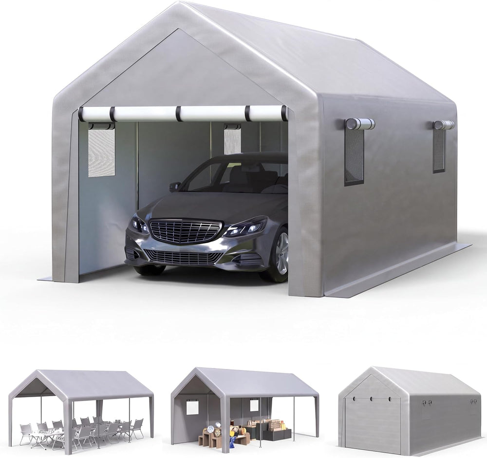 Jocoevol Carport 10x20 FT Enclosed Carport with Roll-up Windows, Portable Gar...