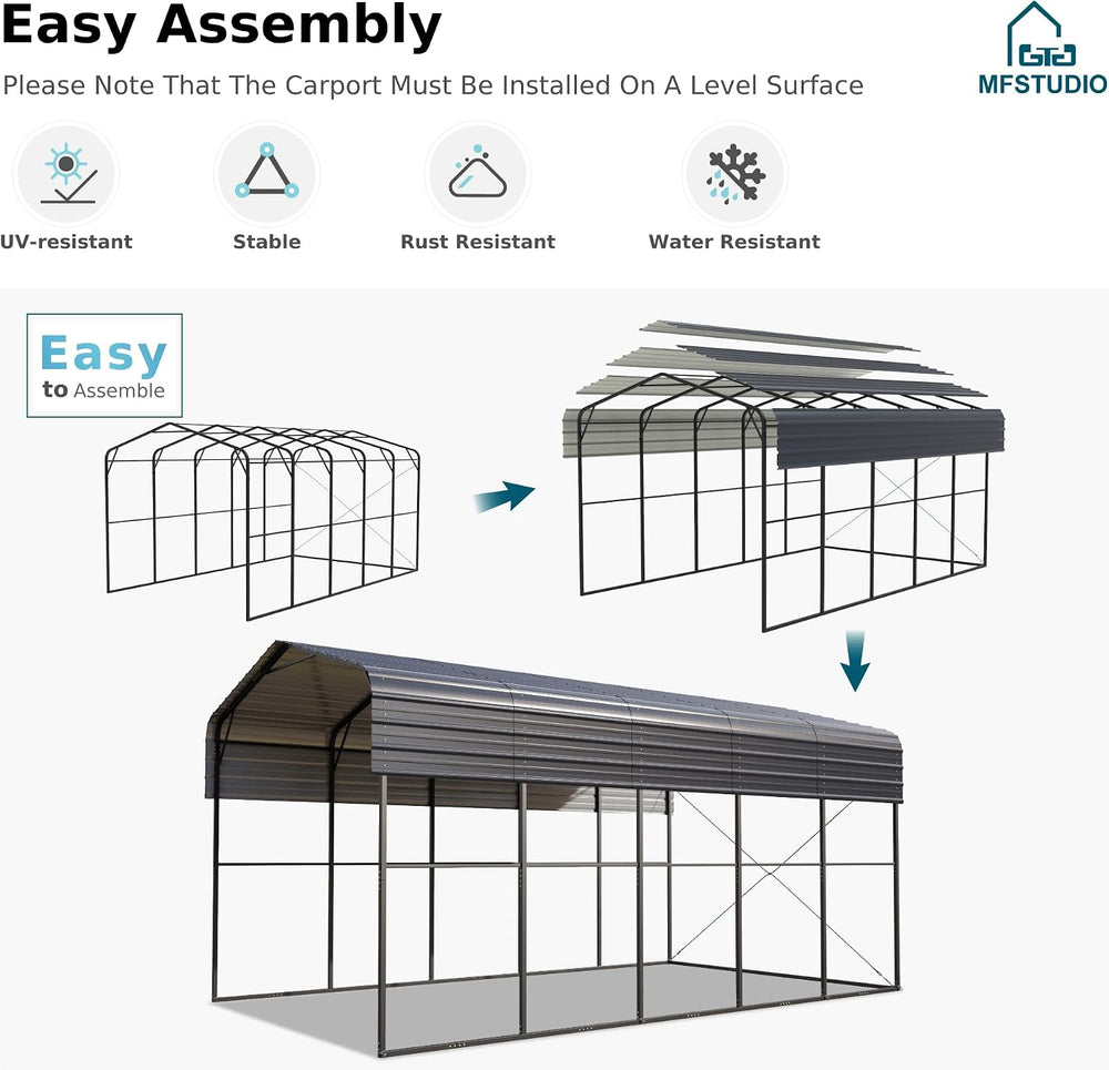 MFSTUDIO Metal RV Carport 14x25ft, Heavy Duty Carports Car Canopy Shelter