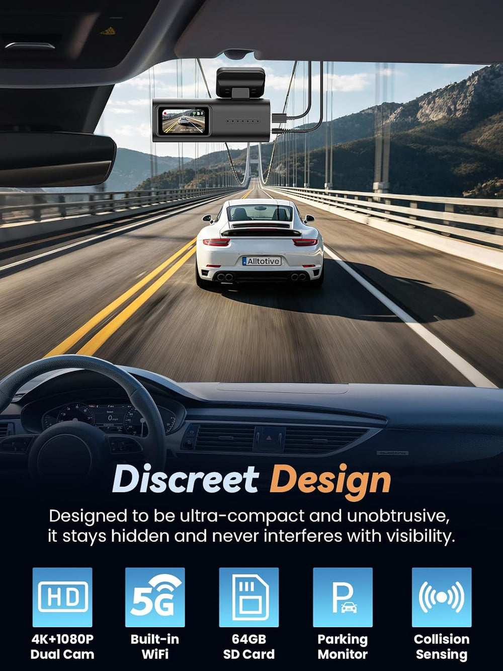 Dash Cam Front and Rear 4K+1080P, Dual Dashcam with 64GB Card